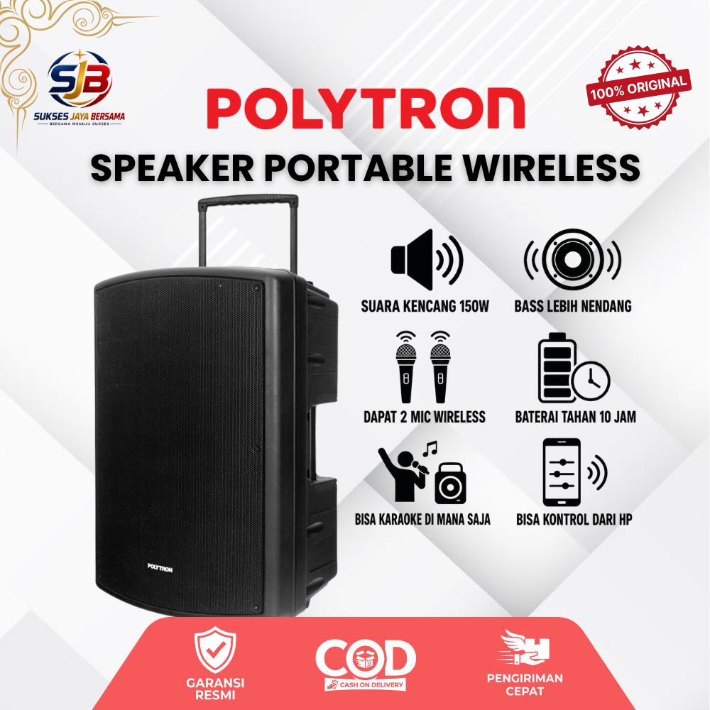 POLYTRON Speaker Trolley Portable pas pro15F3 Bass Kencang Frre Mic Garansi Resmi