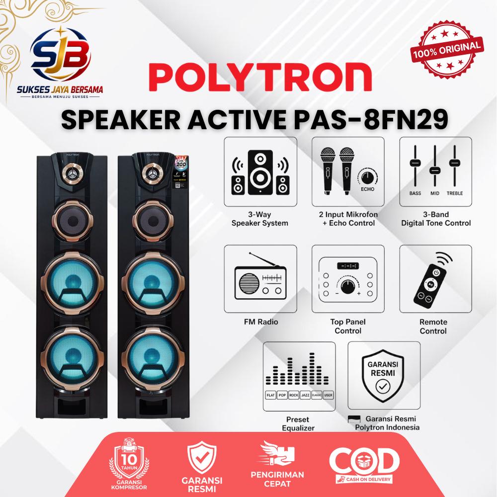POLYTRON PAS-8FN29 Speaker Active Bluetooth 8Inch Fitur Multimedia Garansi Resmi