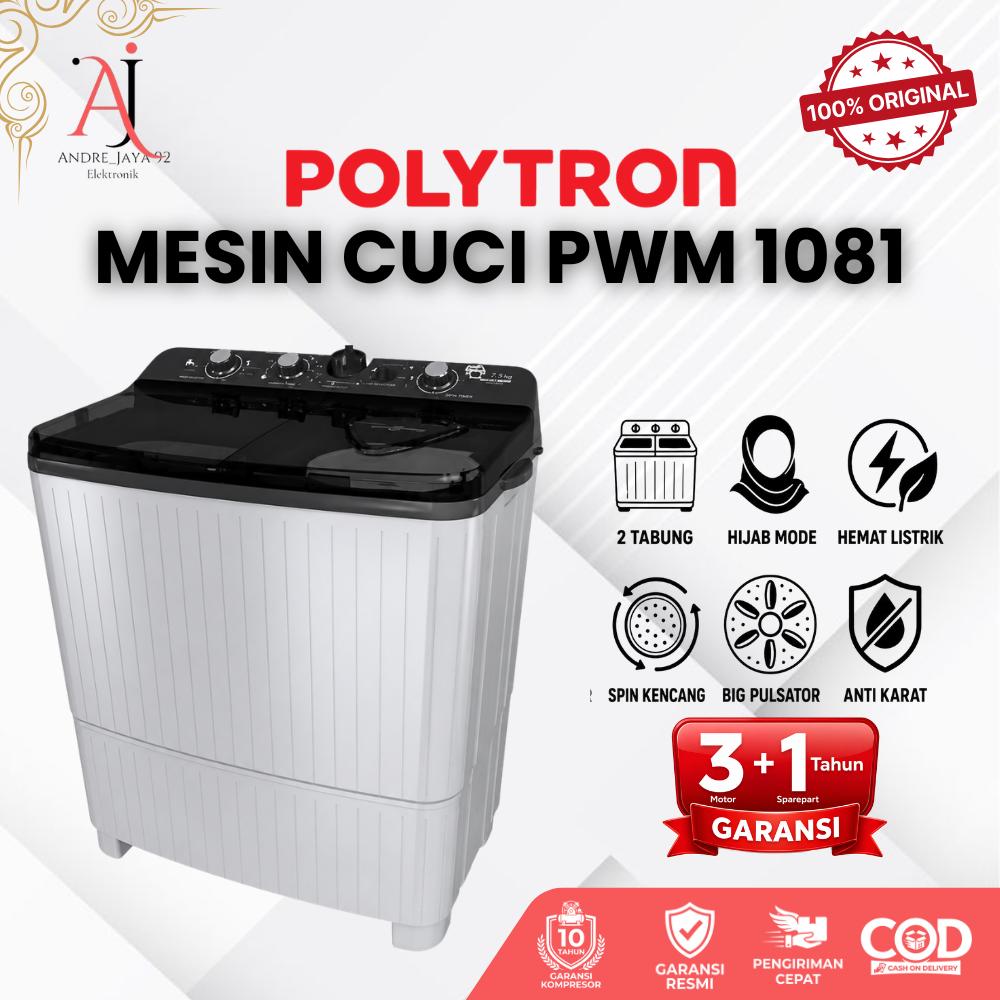 POLYTRON Mesin Cuci PWM 1081 Mesin Cuci 2 Tabung 10Kg Kapasitas Besar Hemat Listrik Garansi Resmi